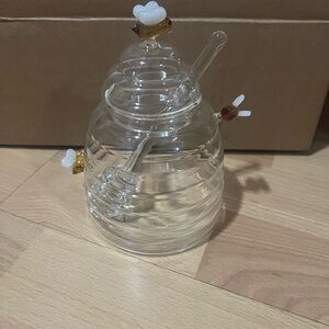 Neiman Marcus Glass Honey Jar with‎ Bee Accents